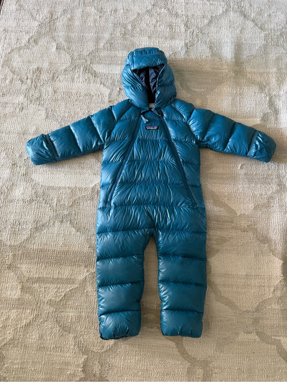 Patagonia Hi-Loft Bunting Teal Puffy One-Piece Snowsuit 12-18 months
